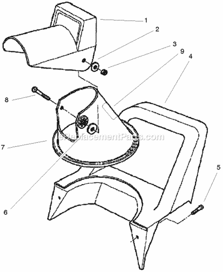 Chute Assembly Diagram and Parts List for 38026 250000001-250999999 - 2005 Lawn Boy Snow Blower